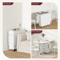 HOMCOM Folding Dining Table with Storage, Drop Leaf Kitchen Table on Wheels with Box, Shelves and Towel Racks, White(m-5)
