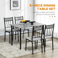 HOMCOM 5 Pieces Diner Tables Dining Room Sets for 4 People with Marble Effect Tabletop Padded Chairs and Metal Frame Grey(m-4)