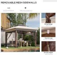 Outsunny 12' x 12' Pop Up Canopy Sun Shade Instant Tent Folding with Mesh Sidewalls, 3-Level Adjustable Height and Storage Bag, Beige(m-7)