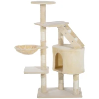 PawHut 49” Deluxe Cat Tree Furniture Scratching Pet Tower Kitten Play Post (Creamy White)(m-11)