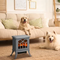HOMCOM Electric Fireplace Heater, Freestanding Fireplace Stove with Realistic Logs and Flame Effect, 750W/1500W, Gray(m-2)