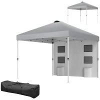 Outsunny 10' x 10' Pop Up Canopy Tent with Sidewall, Height Adjustable Instant Sun Shelter with Storage Pockets, Light Grey(m-2)