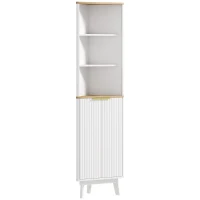 HOMCOM 67" Tall Bathroom Cabinet, Narrow Bathroom Storage Cabinet with Curved Profile Design and Adjustable Shelves, White(m-2)