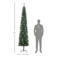 HOMCOM 9.5ft Pencil Christmas Tree, Slim Xmas Tree with Realistic Branches, Pine Cones and Metal Base, Green(m-3)