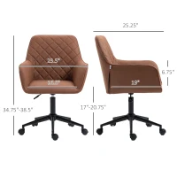 Vinsetto Mid Back Modern Home Office Chair Swivel Computer Desk Chair with Adjustable Height, Microfiber Cloth, Diamond Line Design, and Padded Armrests, Brown(m-3)