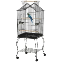 PawHut Bird Cage 57 Inch Flight Cage for Cockatiel, Conure with Rolling Stand, Pull Out Tray, Storage Shelf, Open Top(m-11)