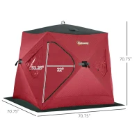 Outsunny 2 Person Insulated Ice Fishing Shelter Pop-Up Portable Ice Fishing Tent with Carry Bag and Anchors for Lowest Temps -22℉, Red(m-3)