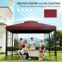 Outsunny 10' x 10' Square 2-Tier Gazebo Canopy Replacement Top Cover Outdoor Garden Sun Shade, Wine Red(m-6)
