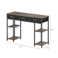 HOMCOM 47" Small Computer Desk, Writing Desk with Fabric Drawers, Home Office Desk with Adjustable Shelves, Rustic Brown(m-3)