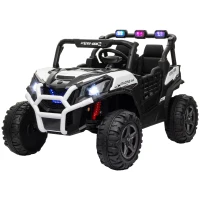 Qaba 2 Seater 24V Kids Electric Car w/ Remote Control, 3 Speed, LED Lights, Music, Horn, Spring Suspension, Slow Start, White(m-1)