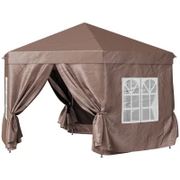 Outsunny 13 x 11.3ft Portable Pop-up Gazebo, Hexagon Adjustable Height Folding Canopy Tent with Carrying Bag for Outdoor Wedding Party, Brown(m-11)