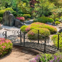 Outsunny 6' Metal Arch Backyard Garden Bridge, Safety Siderails, Arc Footbridge for Backyard Creek, Stream, Pond, Black(m-10)