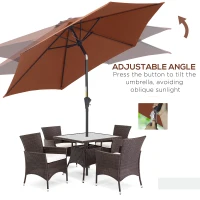 Outsunny 8.5FT Patio Umbrella, Round Garden Parasol with 6 Ribs, Market Sunshade Tilt Canopy w/ Crank Handle for Outdoor, Coffee(m-5)