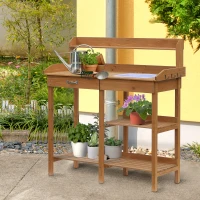 Outsunny 47.75" Potting Bench Table Garden Work Bench Workstation with Drawer, Removable Sink, Storage Shelves and Hooks, Natural(m-8)