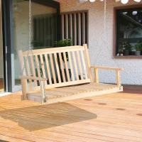 Outsunny 2-People Porch Swing Bench, Patio Swing Chair with 2 Adjustable Hanging Chains for Deck, Garden, Backyard, Natural(m-8)