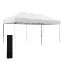Outsunny 10' x 20' Pop Up Canopy Tent, Outdoor Easy up Tent with 3-Level Adjustable Height, Wheeled Carry Bag, White(m-11)