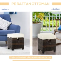 Outsunny 2 PCS Patio Wicker Ottoman Set, Two Square Outdoor PE Rattan Footrest with Removable Cushion, Freely Combined Furniture w/ Handle for Backyard, Garden, Poolside, Beige(m-7)