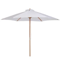 Outsunny ⌀9' x 8' H Patio Umbrella, Market Umbrella with Hardwood Frame and Wind Vent, Outdoor Beach Parasol, White(m-11)