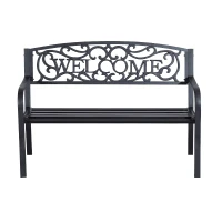 Outsunny 50" 2-Seater Garden Bench, Patio Decorative Chair Metal Backyard Loveseat Outdoor Furniture for Yard, Lawn, Porch, Black(m-11)