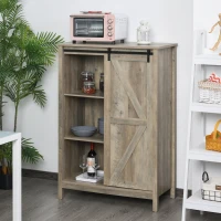 HOMCOM Farmhouse Accent Cabinet, Kitchen Cupboard Storage Cabinet with Barn Door and Adjustable Shelf, Antique Gray(m-8)