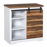 HOMCOM Farmhouse Sideboard Buffet Cabinet, Sliding Barn Door Style Accent Cabinet, Kitchen Cabinet with Interior Shelves, White/Brown(m-1)