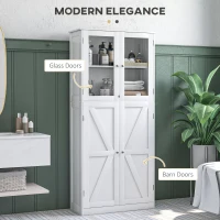 HOMCOM Tall Bathroom Storage Cabinet, Modern Bathroom Cabinet with Glass and Barn Doors, 5-Tier Floor Cabinet, White(m-5)