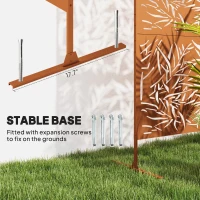 Outsunny Decorative Privacy Fence Screen, Metal Outdoor Privacy Screen Climbing Plant Trellis with Stand, Bamboo Brown(m-5)