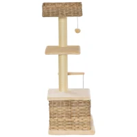 PawHut Cat tree Tower Climbing Kitten Activity Center Furniture with Sisal Scratching Post Rattan Condo Perch Hanging Balls 23.5" x 15.75" x 43"(m-9)