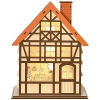 HOMCOM Wooden Christmas Advent Calendar House, Light Up Table Holiday Decoration with 24 Countdown Drawers and LED Lights, for Kids and Adults, Natural and Orange(m-11)