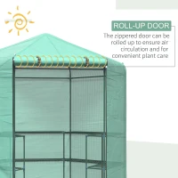 Outsunny Walk-in Greenhouse Outdoor 3 Tier 10 Shelf Warm House Garden Hexagonal Hot House with Roll-Up Zipper Door & Steel Frame(m-6)