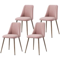 HOMCOM Upholstered Dining Chairs Set of 4, Velvet Accent Chair with Back and Wood-grain Steel Leg for Kitchen, Pink(m-2)