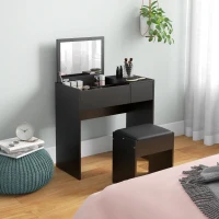 HOMCOM Modern Vanity Set with Flip Top Mirror and Cushioned Stool, Dressing Table with Storage Drawer for Bedroom, Black(m-1)