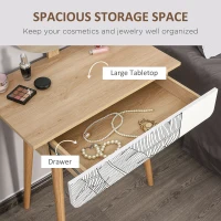 HOMCOM Vanity Table, Makeup Vanity with Drawer and Height Adjustable Mirror, Dressing Table with Wood Legs for Bedroom, Oak(m-5)