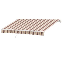 Outsunny 10' x 8' Manual Retractable Awning, Sun Shade Shelter Canopy, with Aluminum Frame and UV Protection for Patio Deck Yard Window Door, Red Stripe(m-9)