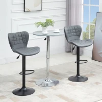 HOMCOM Bar Stools Set of 2, Adjustable Height Swivel Bar Chairs, PU Leather Upholstered Kitchen Counter Stools with Wide Seat, Back and Footrest, Grey(m-1)