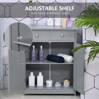 kleankin Freestanding Bathroom Floor Cabinet, Organizer Floor Tower with 2 Door, 2 Drawers, Adjustable Shelf, Grey(m-5)