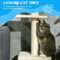 PawHut Floor to Ceiling Cat Tree with Scratching Post for Indoor Cats, Adjustable Height Cat Tower (91-102 Inches) with House, Bed, Beige(m-4)