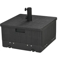 Outsunny 3-in-1 Outdoor Umbrella Base, Coffee End Table, Flower Box Planter, 175lbs Capacity Patio Umbrella Stand Table with Wheels and Handles, Black(m-1)