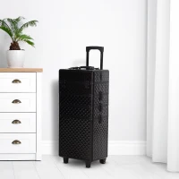HOMCOM 4 in 1 Portable Aluminum Makeup Case Train Cases, Rolling Makeup Case with 2 Wheels, Multiple Compartments and Lift Handle(m-10)