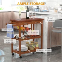 HOMCOM Wooden Kitchen Trolley Cart Basket Drawer Dining Storage w/Roller Holder Wood(m-4)