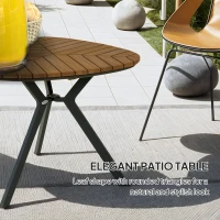 Outsunny 35.4" Outdoor Dining Table with Slatted Acacia Wood Leaf Tabletop, Patio Table with Steel Legs for Garden, Yard, Teak(m-4)