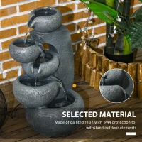 Outsunny 5-Tiered Cascading Bowls Outdoor Water Fountain with LED Lights, Adjustable Flow, 22-inch Resin Waterfall Fountain(m-7)