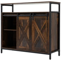 HOMCOM Industrial Sideboard Buffet Cabinet with Sliding Barn Doors, Coffee Bar Cabinet with Stemware Racks, Drawer and Adjustable Shelves for Kitchen, Rustic Brown(m-11)