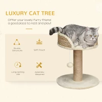 PawHut Cat Tree with Scratching Post, Toy Ball, Perch, Small Cat Tower for Indoor Cats - 16" x 16" x 19", Beige(m-4)