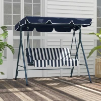 Outsunny 3-Seater Outdoor Porch Swing with Adjustable Canopy, Patio Swing Chair for Garden, Poolside, Backyard, Blue and White(m-9)