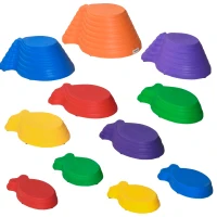 Outsunny 11pcs Balance Stepping Stones for Kids, Fish Style Non-slip Obstacle Course, Larger Size Stackable Balance Blocks Indoor Outdoor(m-11)