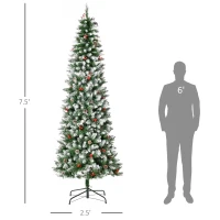 HOMCOM 7.5ft Pre-Lit Snow-Dipped Artificial Christmas Tree with Realistic Branches, 350 LED Lights, Pine Cones, Red Berries and 1075 Tips(m-3)