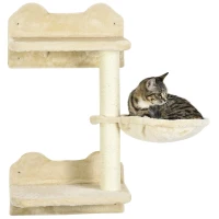 PawHut 4Pcs Cat Wall Shelf with Scratching Posts, Hammock, Steps, Platforms, Cat Shelves for Relaxing, Sleeping, Jumping, Cat Wall Climber for Indoor Cats, Beige(m-10)
