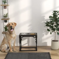 PawHut Dog Food Bowls, 7 Adjustable Height Elevated Dog Bowls w/ Stainless Steel, Black(m-2)