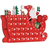 HOMCOM Wooden Christmas Advent Calendar with 24 Countdown Drawers, Reusable Holiday Decor Xmas Gift for Kids Adults, Red(m-11)